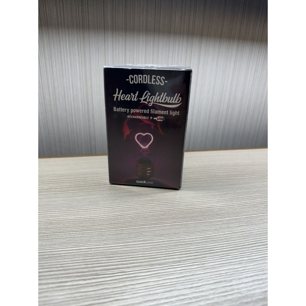 NEW True Living Wireless Heart Light Bulb Decor USB Cordless Rechargeable Pink